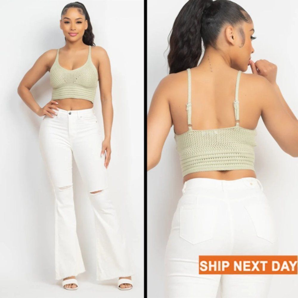 Knitted Cami Sweater Tank Top - Crop top - Sweater top - Knit top